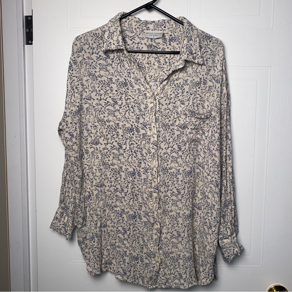 Dress Forum Cream and Blue Floral Top